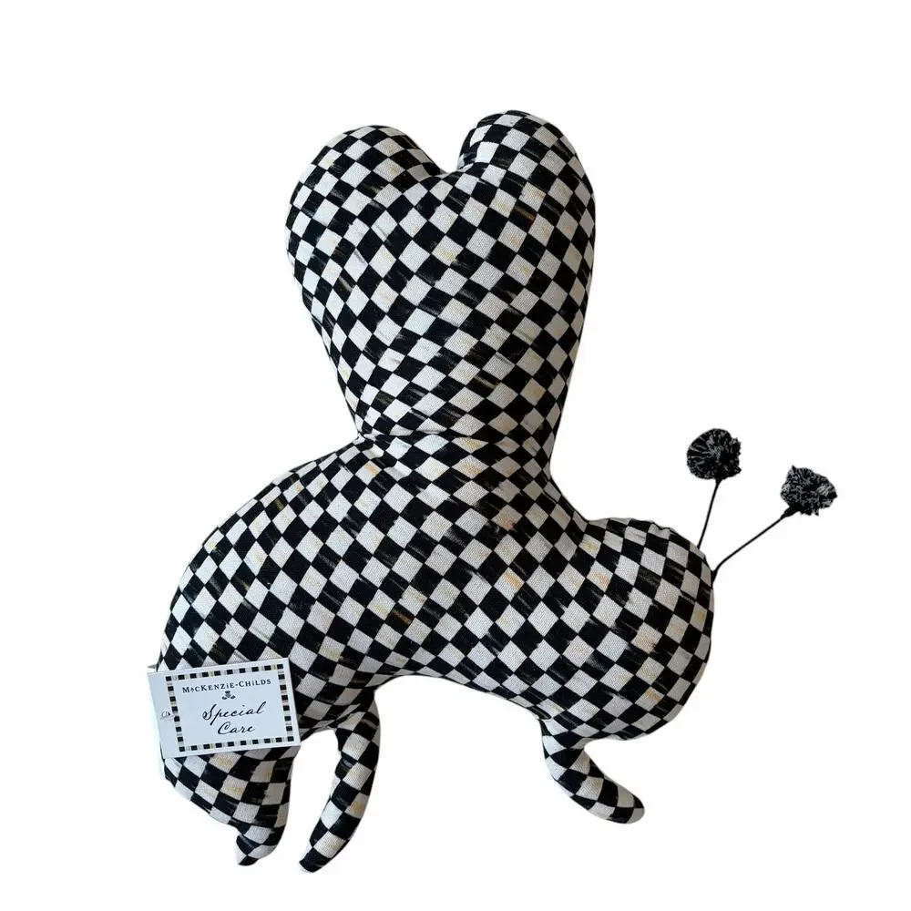 NEW Mackenzie Childs Bee Shaped Decorative Pillow 18x16 Courtly Check